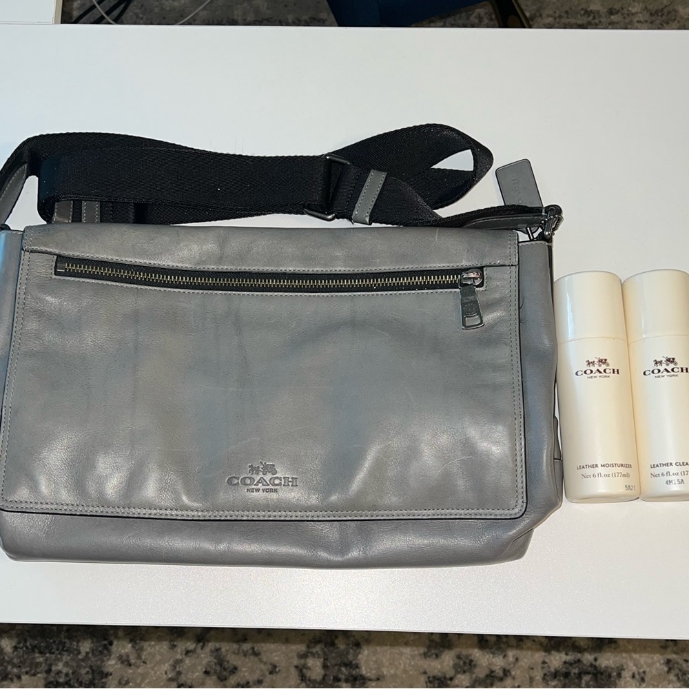 Coach Grey Leather Laptop Bag